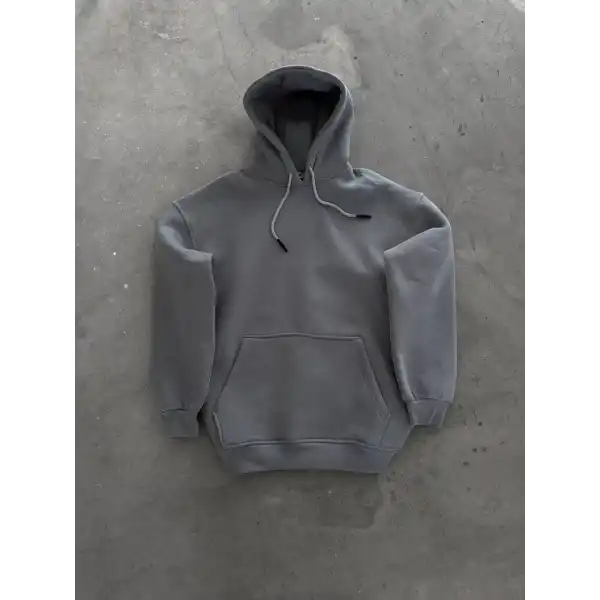 Kadın Kapüşonlu Kanguru Cepli 3 İplik Pamuklu Oversize Hoodie Sweatshirt -  Boyalı Gri