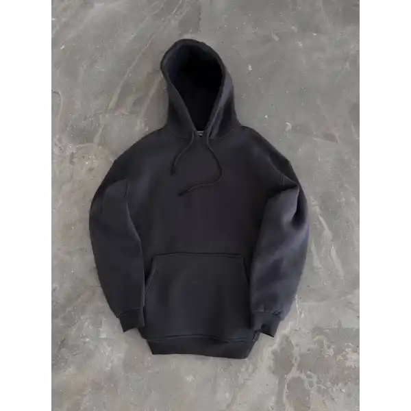 Kadın Kapüşonlu Kanguru Cepli 3 İplik Pamuklu Oversize Hoodie Sweatshirt - Füme