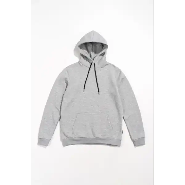 Kadın Kapüşonlu Kanguru Cepli 3 İplik Pamuklu Oversize Hoodie Sweatshirt -  Gri