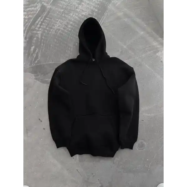 Kadın Kapüşonlu Kanguru Cepli 3 İplik Pamuklu Oversize Hoodie Sweatshirt - Siyah