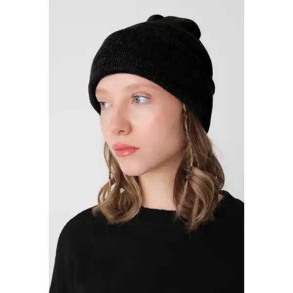 Kadın Katlamalı Basic Bere - Siyah