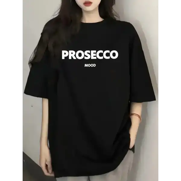 Kadın Kısa Kol Yazlık Tişört Bisiklet Yaka Baskılı Oversize T-Shirt - Siyah
