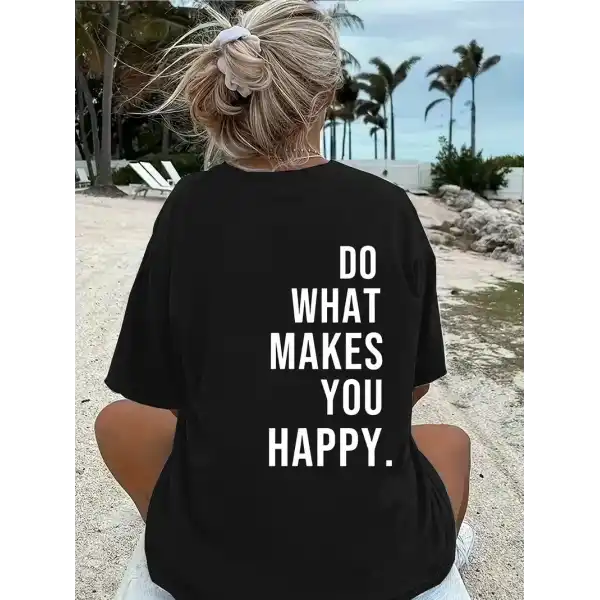 Kadın Kısa Kol Yazlık Tişört Bisiklet Yaka Baskılı Oversize T-Shirt - Siyah