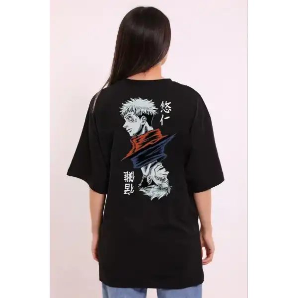 Kadın Kısa Kol Yazlık Tişört Bisiklet Yaka Baskılı Oversize T-Shirt - Siyah