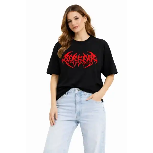 Kadın Kısa Kol Yazlık Tişört Bisiklet Yaka Baskılı Oversize T-Shirt -  Siyah