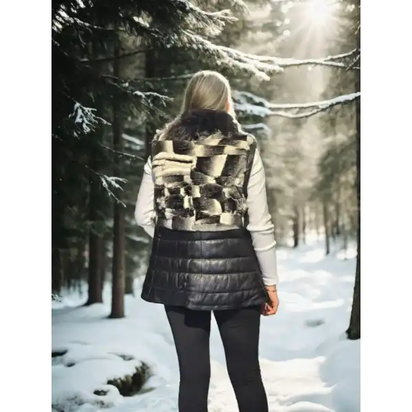 Kadın Kolsuz Hakiki Deri Kürk - Siyah