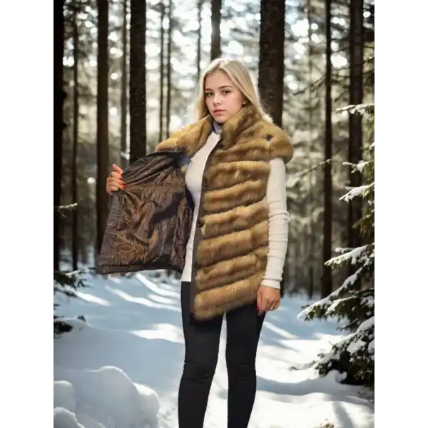 Kadın Kolsuz Hakiki Kürk - Kahve