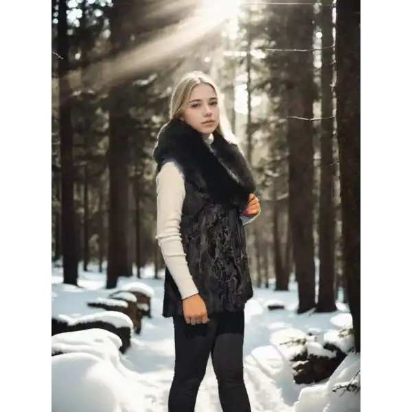 Kadın Kolsuz Hakiki Kürk - Siyah