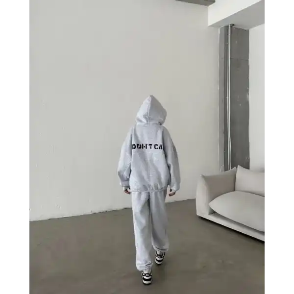 Kadın Nakış İşlemeli 3 İplik Pamuklu Sweat Alt-Üst Takım- Gri