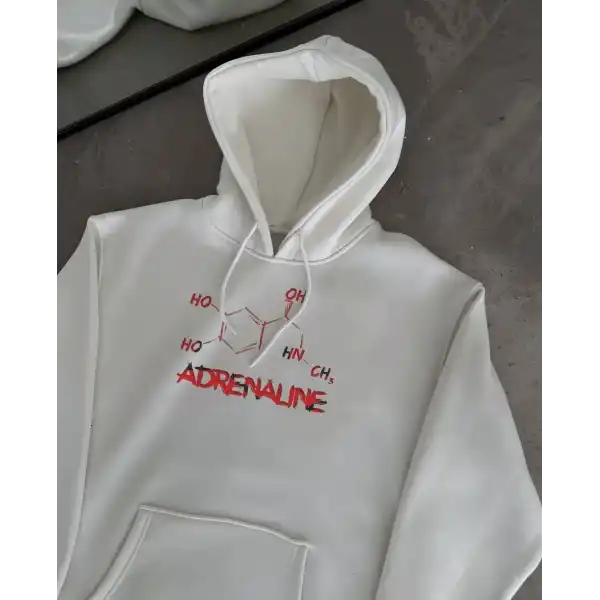 Kadın Oversize Kapüşonlu Cepli Baskılı 3 İplik Pamuklu Hoodie Sweatshirt - Beyaz