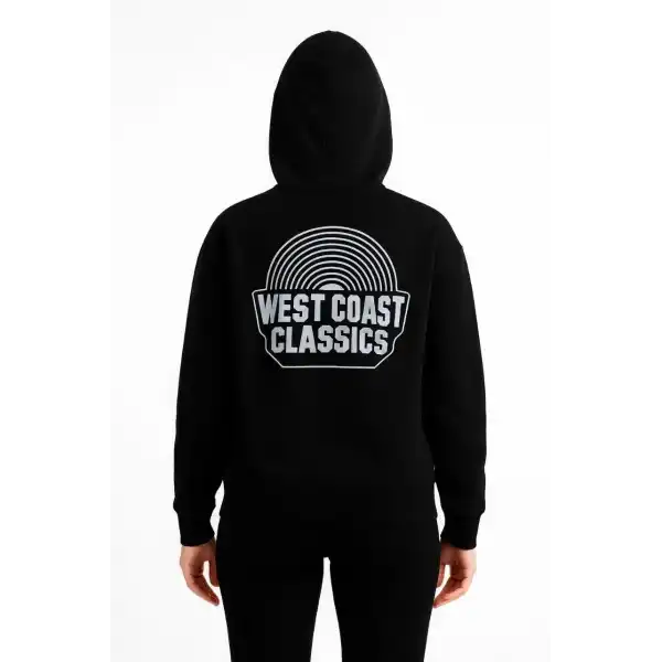 Kadın Oversize Kapüşonlu Cepli Baskılı 3 İplik Pamuklu Hoodie Sweatshirt - Siyah