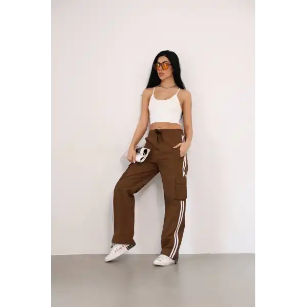Kadın Praşut Kargo Cepli Baggy Eşofman Alt pantolon - Kahve