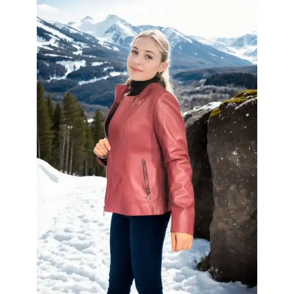Kadın Premium Doğal Deri Ceket - Bordo