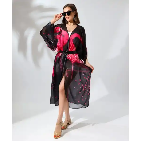 Kadın Rahat Kesim Şifon Kimono - Siyah