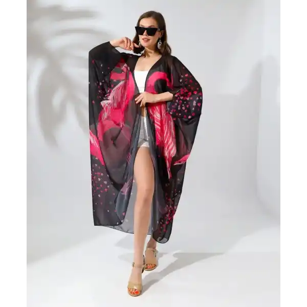 Kadın Rahat Kesim Şifon Kimono - Siyah