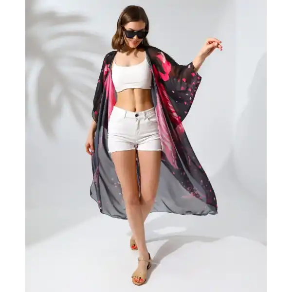 Kadın Rahat Kesim Şifon Kimono - Siyah