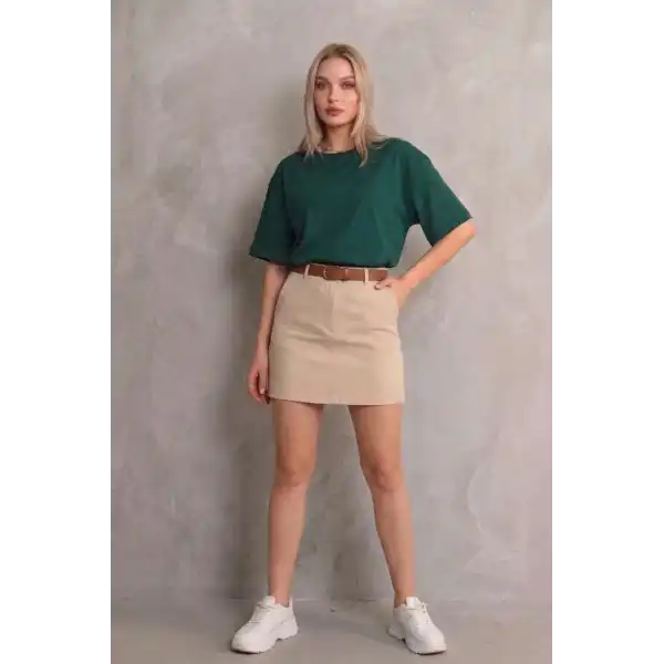Kadın Regular Fit Tişört Bisiklet Yaka Yazlık Kısa Kol Basıc T-Shirt - Yeşil