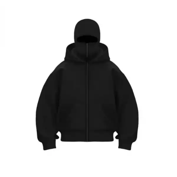Kadın Samuray Ninja Çift Kapüşonlu Maske Detaylı 3 İplik Hoodie - Siyah