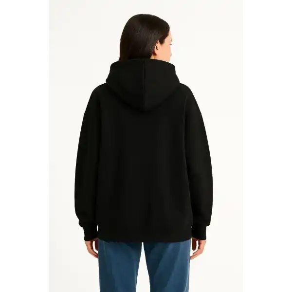 Kadın Samuray Ninja Çift Kapüşonlu Maske Detaylı 3 İplik Hoodie - Siyah