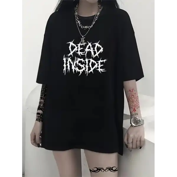 Kadın T-shirt Bisiklet Yaka Oversize Kısa Kollu Tişört - Siyah