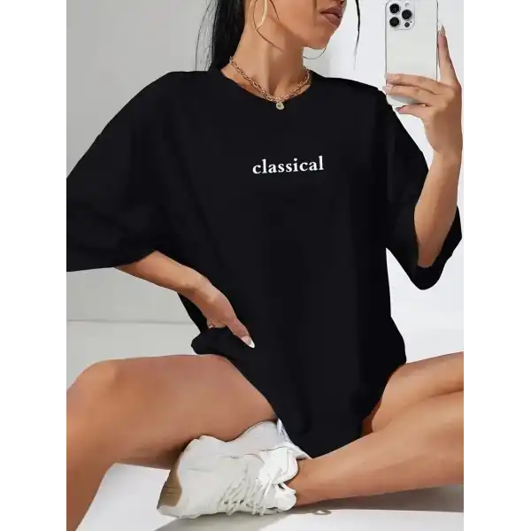 Kadın T-shirt Penye Compack Classical Baskılı Kısa kol Tişört - Siyah
