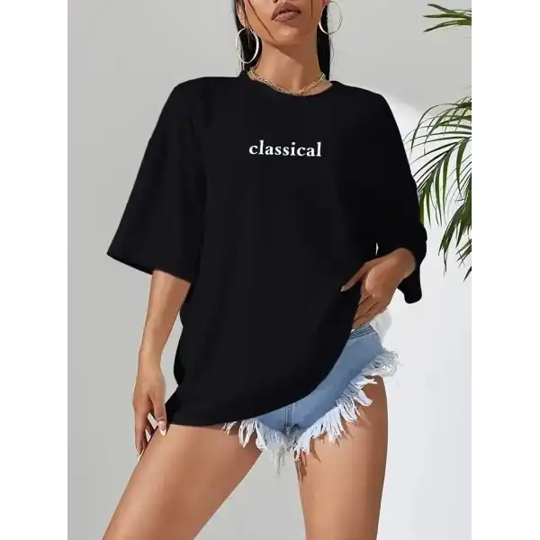 Kadın T-shirt Penye Compack Classical Baskılı Kısa kol Tişört - Siyah