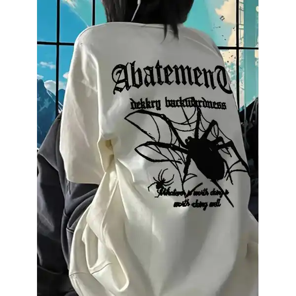 Kadın Tişört Örümcek Baskılı Bisiklet Yaka T-shirt - Beyaz
