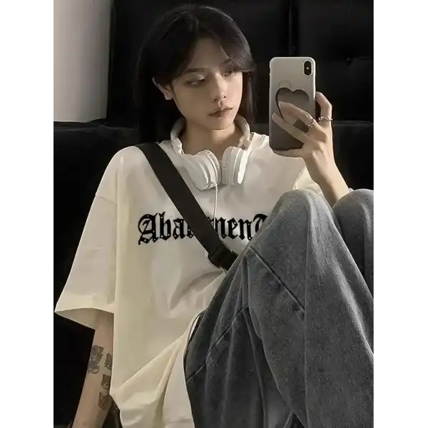 Kadın Tişört Örümcek Baskılı Bisiklet Yaka T-shirt - Beyaz