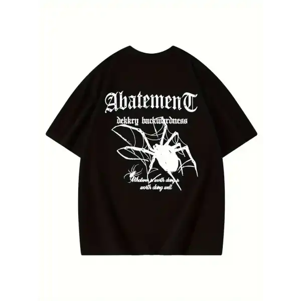 Kadın Tişört Örümcek Baskılı Bisiklet Yaka T-shirt - Siyah