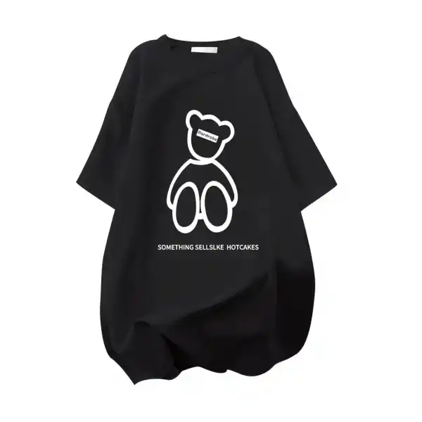 Kadın Tişört Penye Compack Baskılı Oversize Bisiklet Yaka T-shirt - Siyah