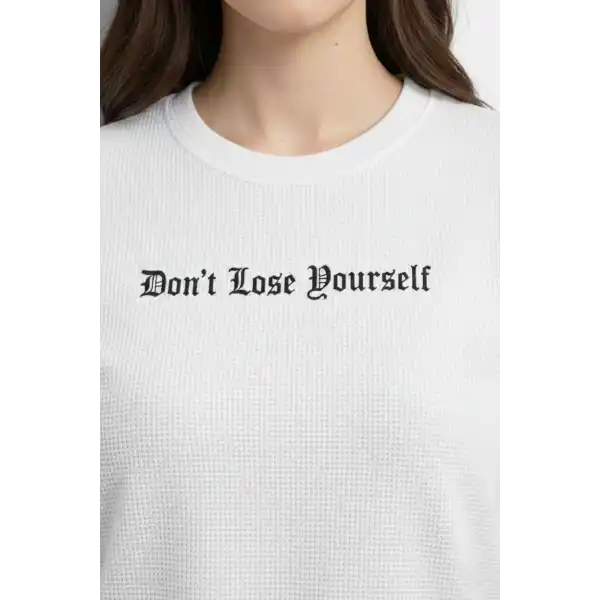 Kadın Wafıl Kumaş Tişört Regular Kalıp Bisiklet Yaka Baskılı T-Shirt - Beyaz