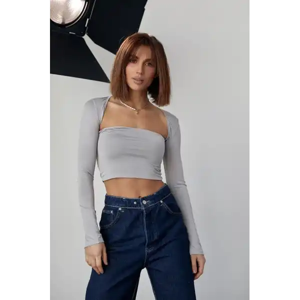 Kara Yaka Uzun Kollu Crop - Taş