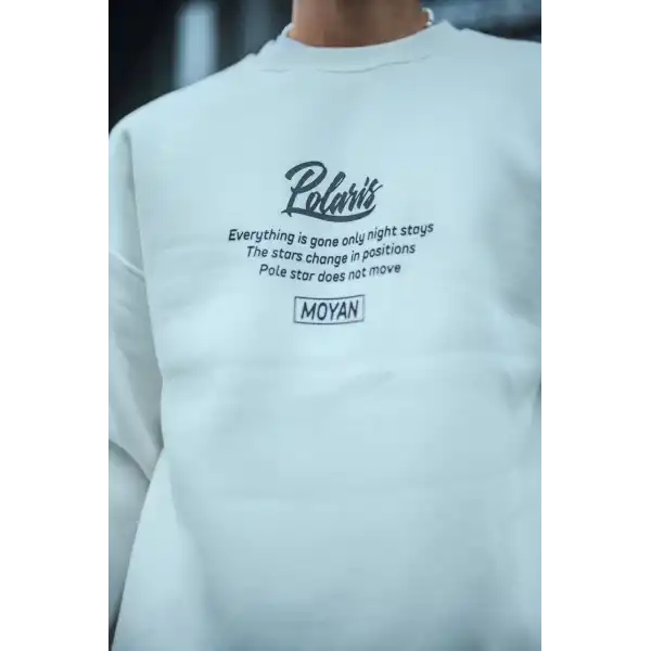 Kışlık Bisiklet Yaka Ön Ve Arka Baskılı SweatShirt - Beyaz