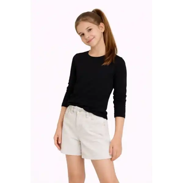 Kız Çocuk Basic Uzun Kollu Tişört Okul Günlük Rahat T-Shirt - Siyah