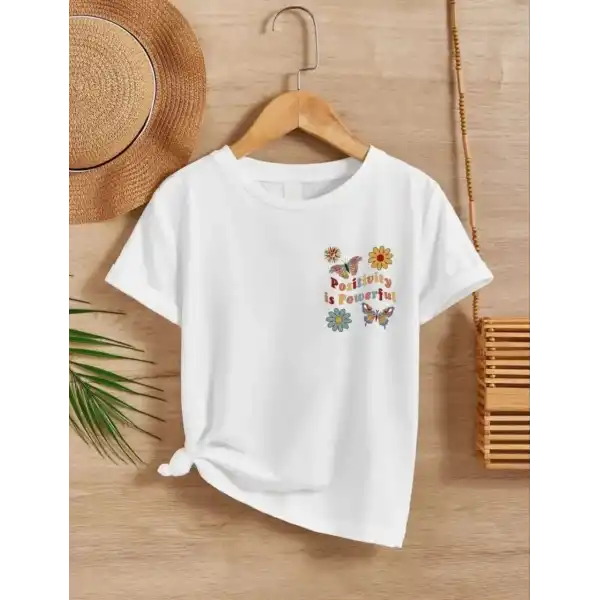 Kız Çocuk Bisiklet Yaka Baskılı T-Shirt - Beyaz