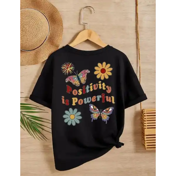 Kız Çocuk Bisiklet Yaka Baskılı T-Shirt - Siyah