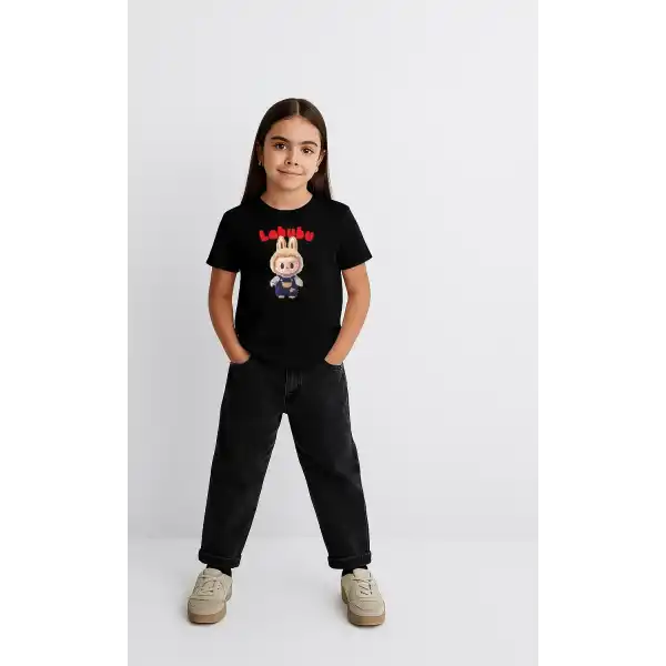 Kız Labubu Çocuk Baskılı T-Shirt - Beyaz