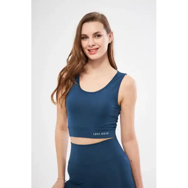Kolsuz Sporcu Baskılı Crop - Turkuaz