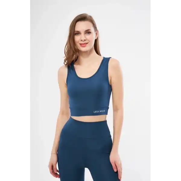 Kolsuz Sporcu Baskılı Crop - Turkuaz