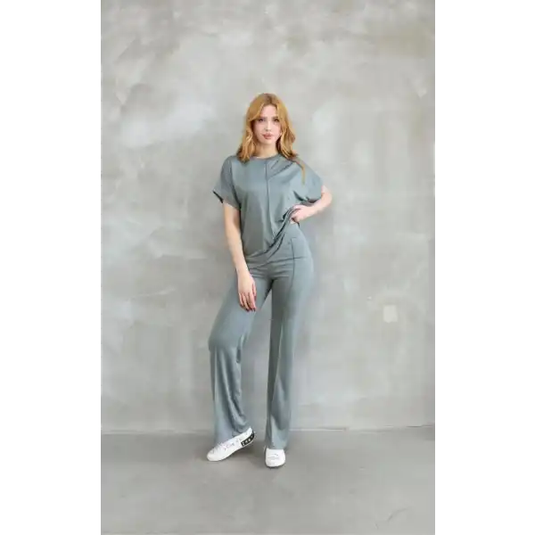 Osy Modal Yumuşak dokulu Kumaş Bisiklet Yaka Kısa Kollu Takım - Mint Yeşili