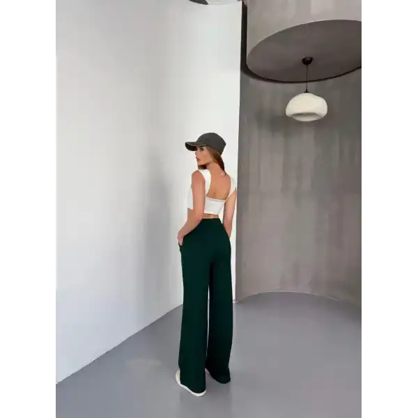 Osy Modal Yumuşak Dokulu Kumaş Nakış işlemeli Rahat Bol Paça Eşofman Pantalon - Yeşil