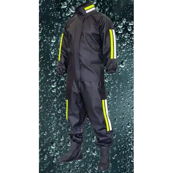 Premium Motorcu Kurye Yağmurluk Takım Su Geçirmez PVC Kumaş Reflektörlü TÜBİTAK Onaylı - Siyah