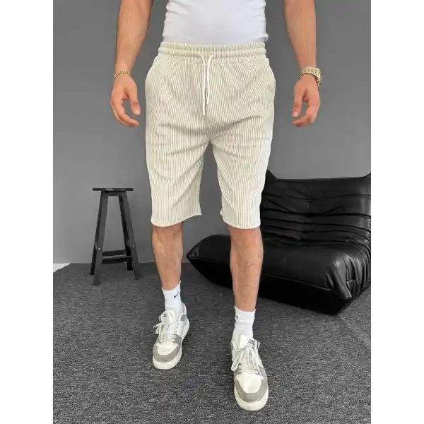 Su Yolu Çizgili Ön Arka Cepli Şort Yazlık Nefes Alabilir - Bej