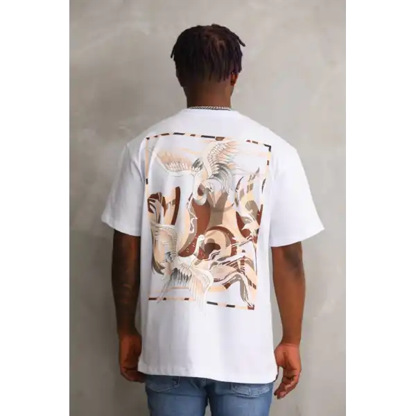 Unisex Baskılı Oversize T-Shirt - Beyaz