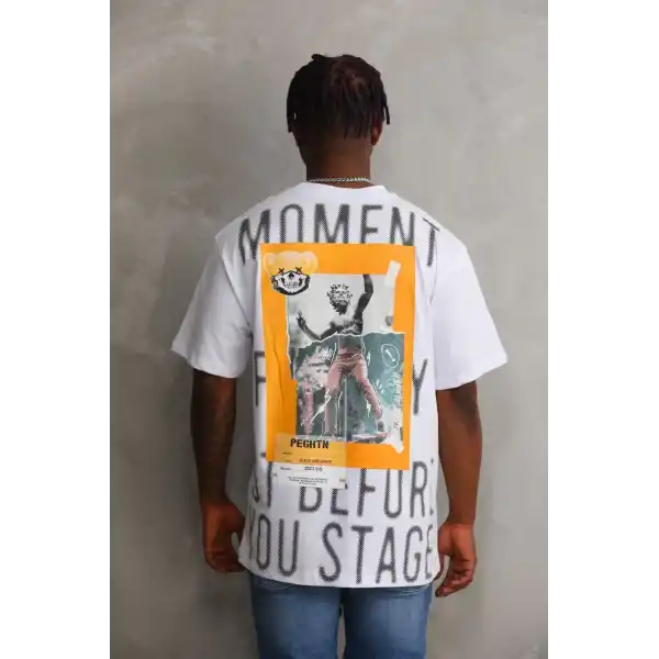 Unisex Baskılı Oversize T-Shirt - Beyaz