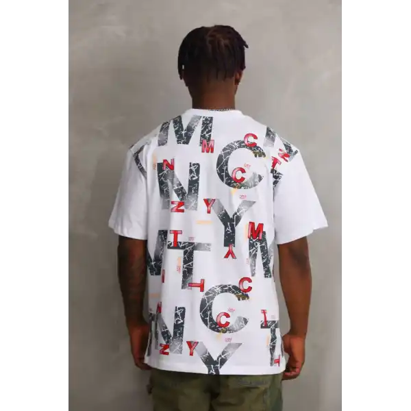 Unisex Baskılı Oversize T-Shirt - Beyaz