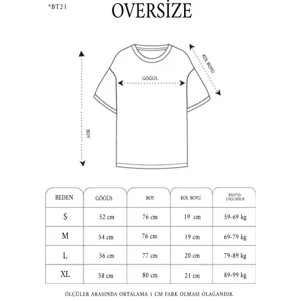 Unisex Bisiklet Yaka Baskılı Oversize T-Shirt - Siyah