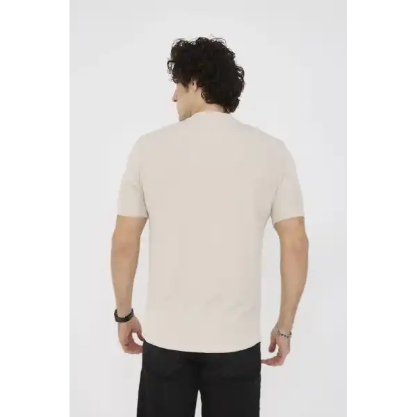 Unisex Bisiklet Yaka Slim fit T-Shirt- Bej