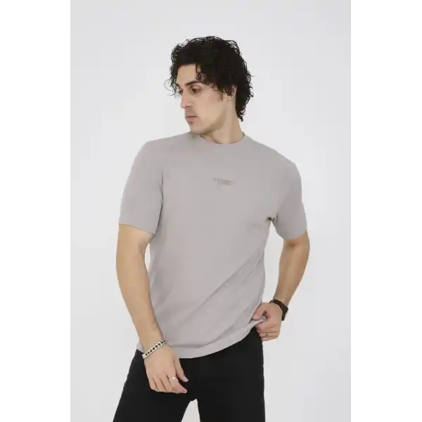 Unisex Bisiklet Yaka Slim fit T-Shirt- Boyalı Gri