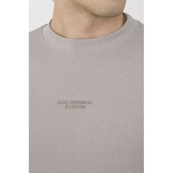 Unisex Bisiklet Yaka Slim fit T-Shirt- Boyalı Gri